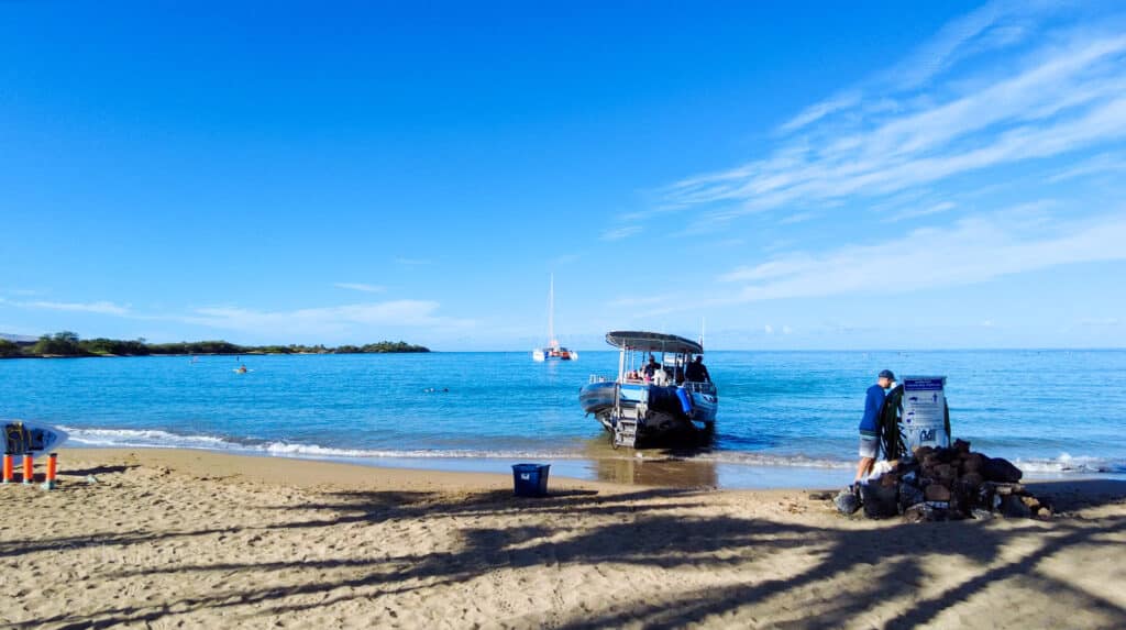Waikoloa sunset sail - beach loading from A-Bay