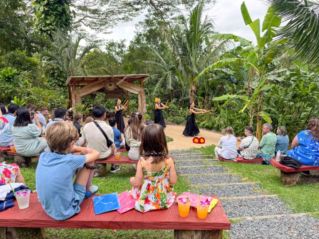tipping a luau, my kids at Experience Nutridge Luau, Oahu