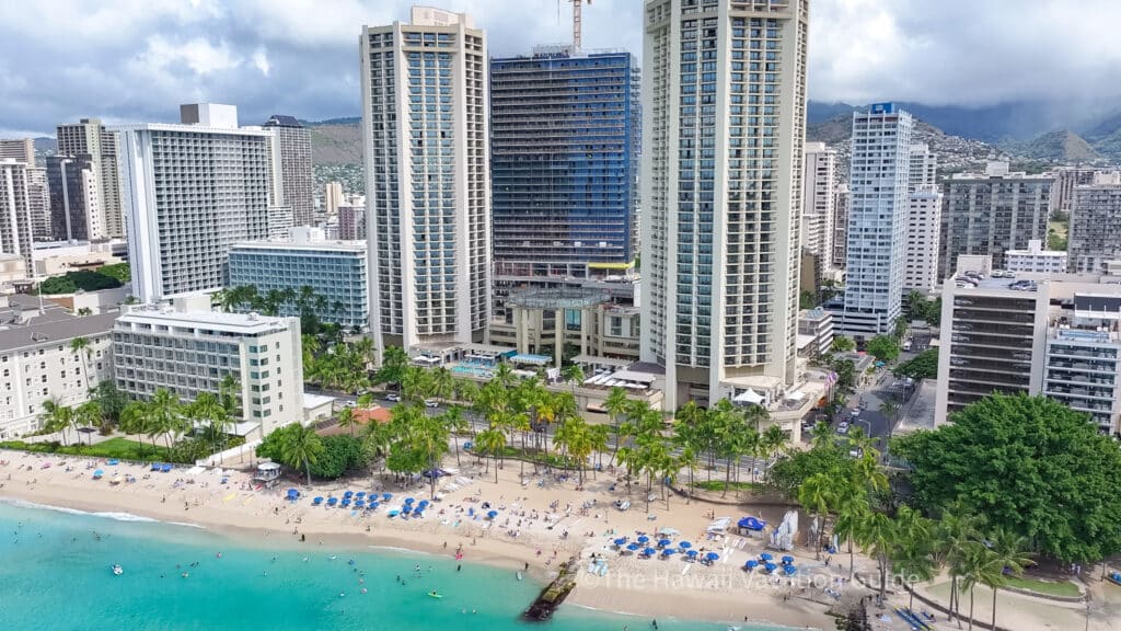 Hyatt regency waikiki hotel on waikiki beach drone