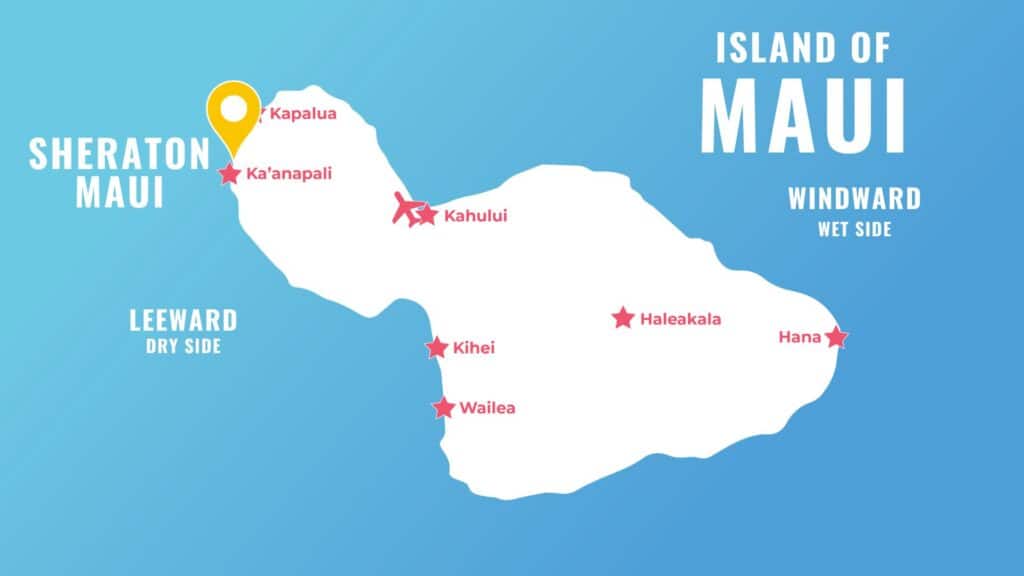 Map of Maui with Sheraton Maui Resort