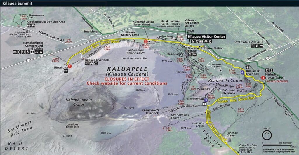 Map of Summit Area of Hawaii Volcanoes National Park