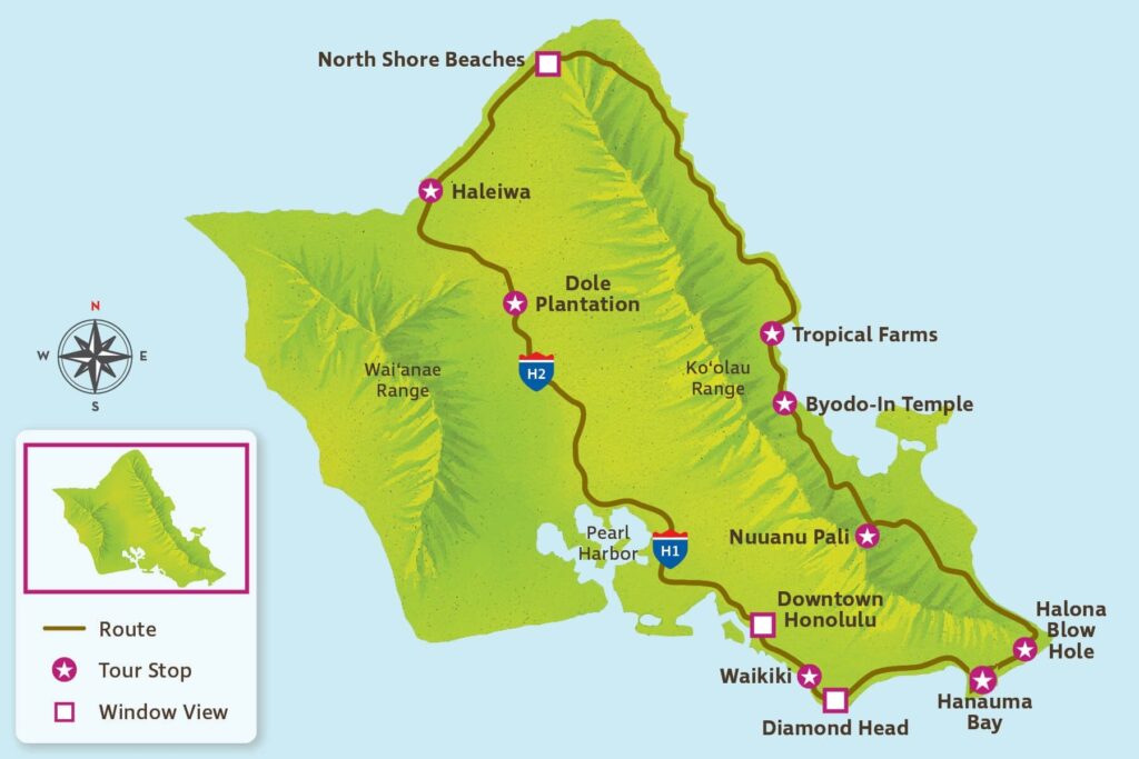 Stops for Oahu Circle Island Tour