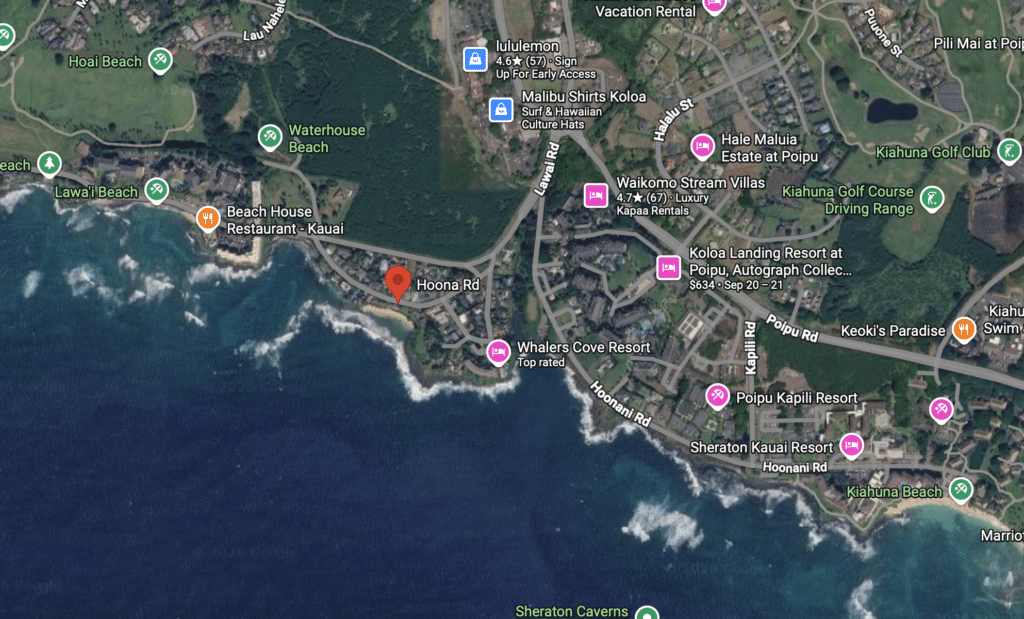 Map of Ho'onu Street on Kauai after Hurricane Lowell.