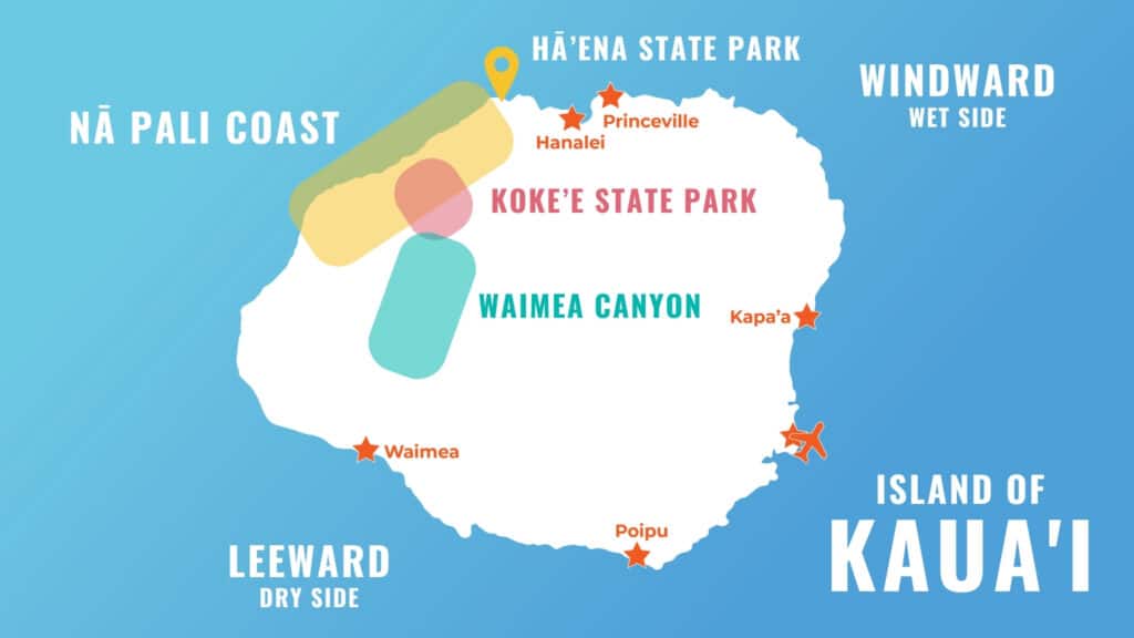 Map of the Na Pali Coast and other state parks Kauai