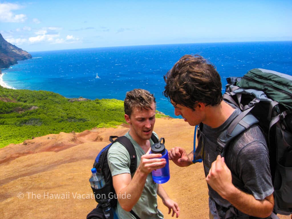checking water levels on the Kalalau Trail